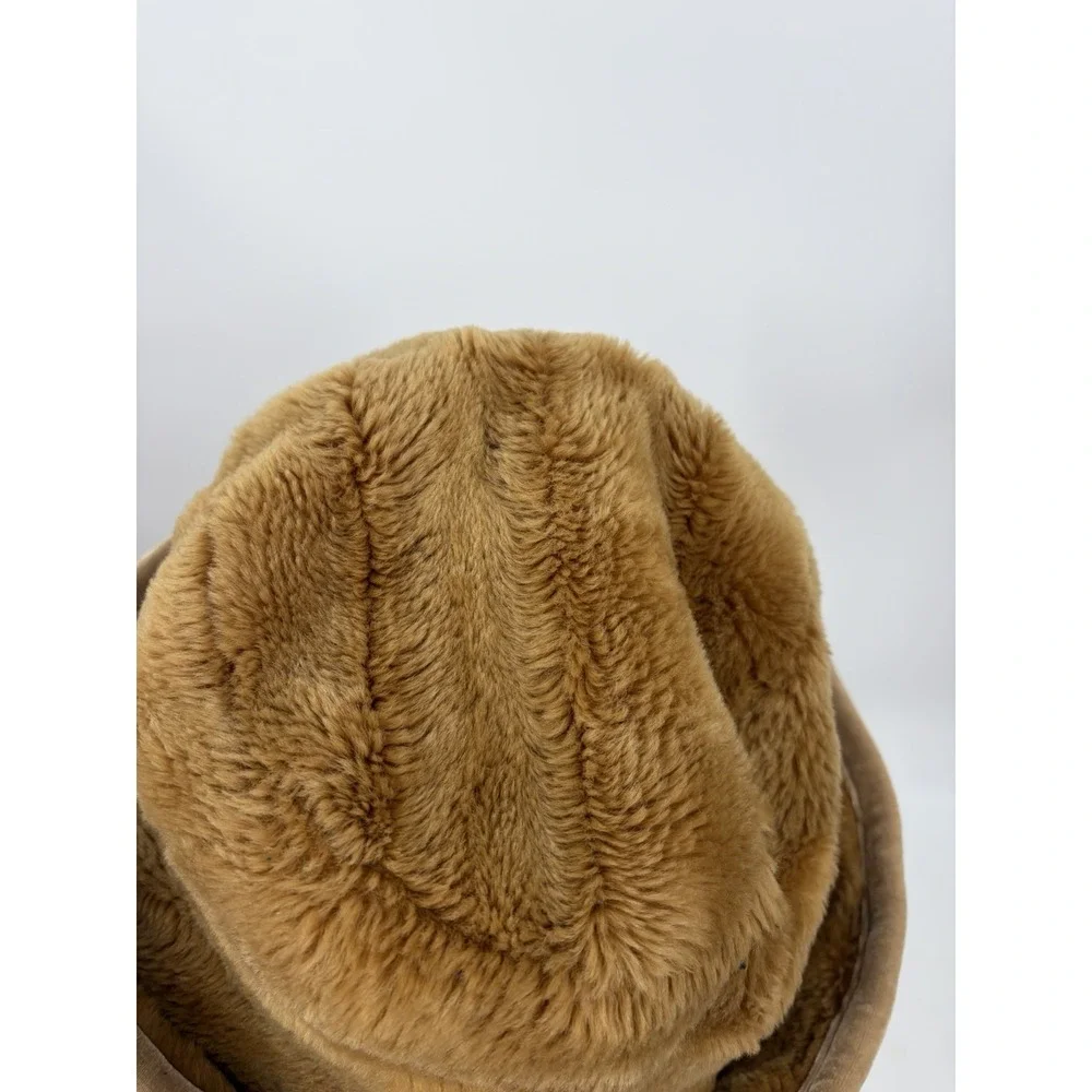 VTG y2k Liz Clairborne womens bucket hat faux fur maximalist glam Brown